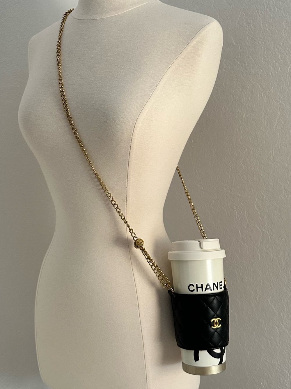 CHANEL VIP GWP White & Gold Travel Mug Quilted Holder